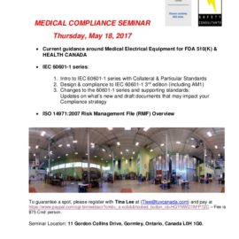 Medical Compliance Seminar May 18, ’17  – Toronto, Canada