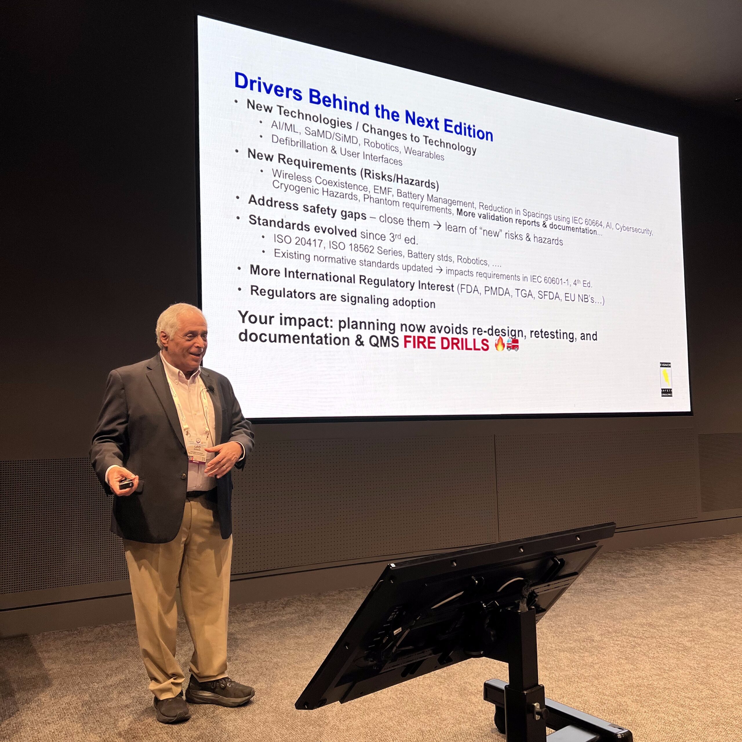 Leo Eisner presenting the impact of IEC 60601-1, 4th Edition at IMSC26